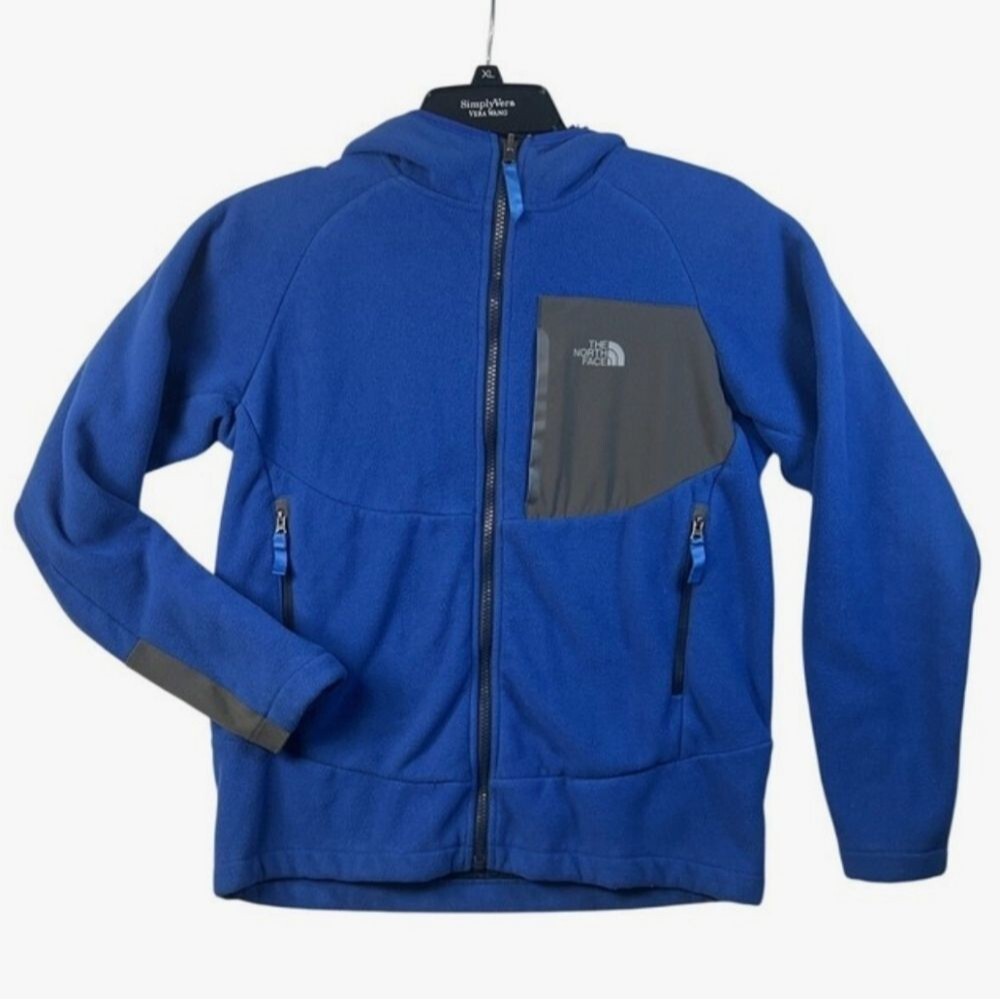 North Face Chimborazo Blue Fleece Full Zip Hooded Jacket Sherpa Boys L